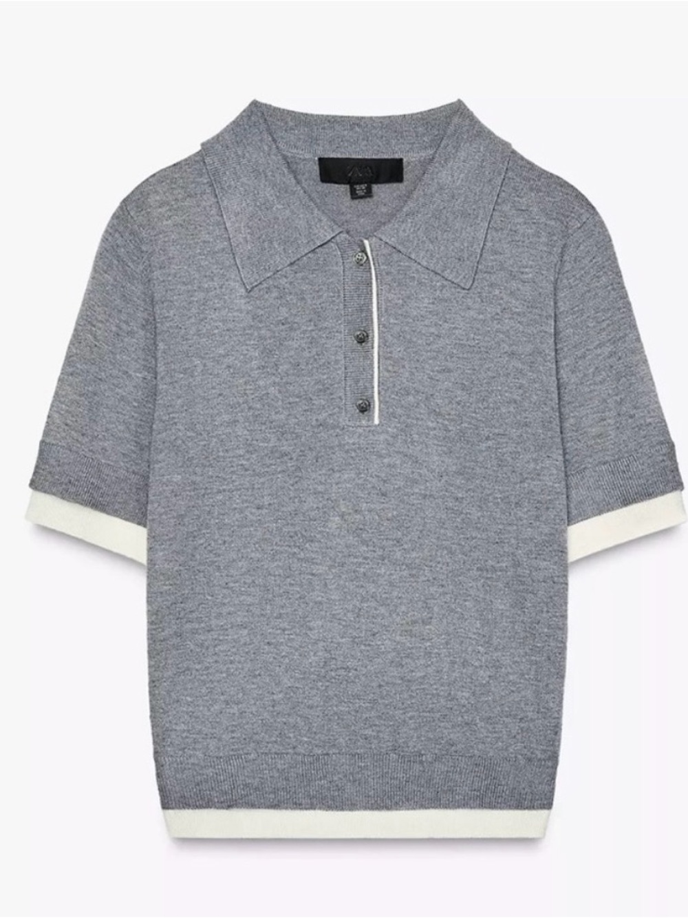 Zara Gray Contrast Knit Polo Top